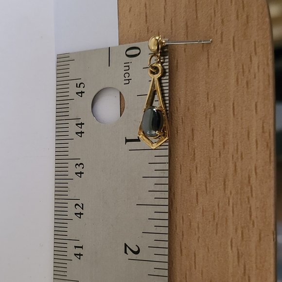 Vintage Gold Plated Ball Hematite Cabochon Drop Dangle Evening Boho Earrings - Picture 8 of 8